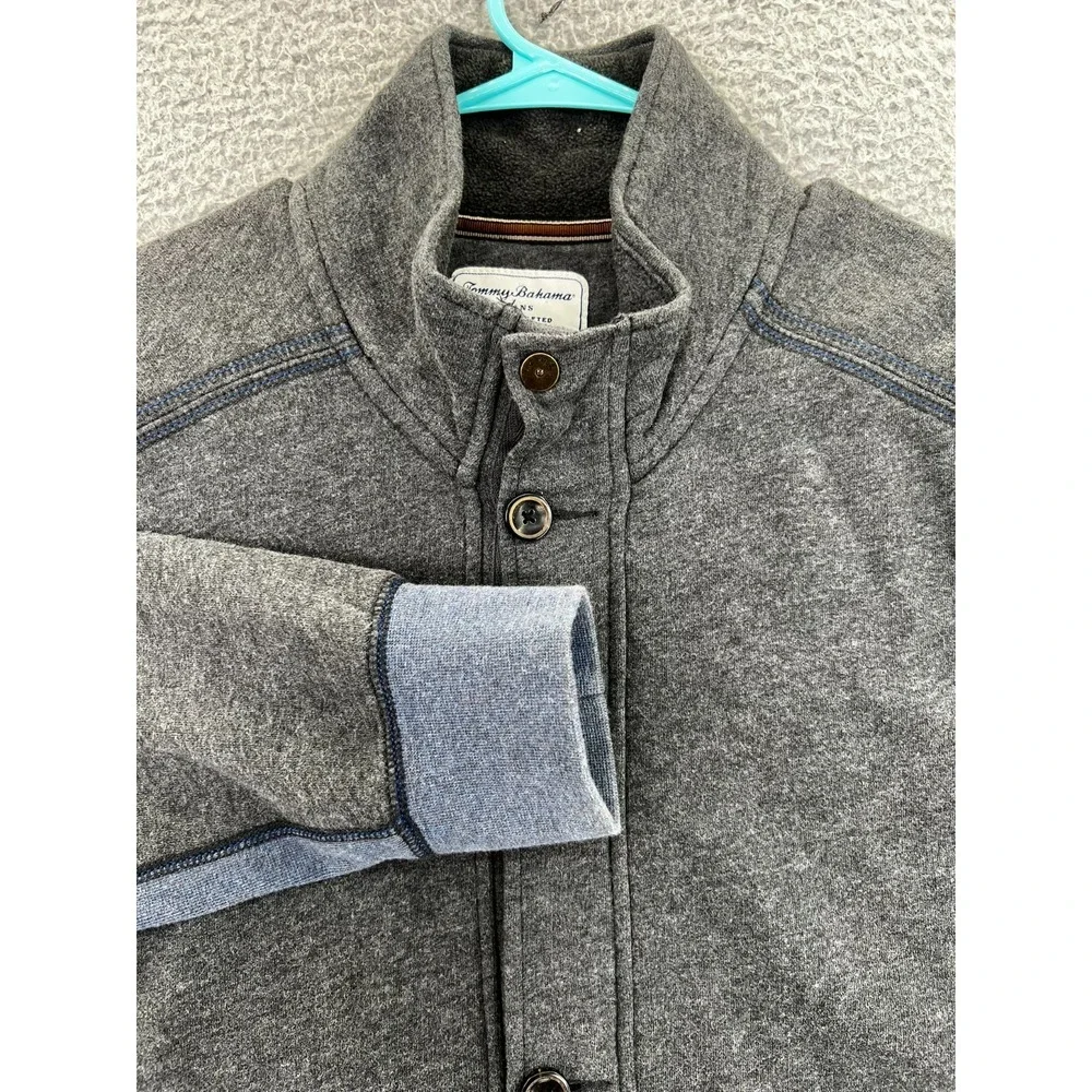 Tommy‎ Bahama Sweater Mens XL Gray Blue Button Island Modern Fit Mock Fleece